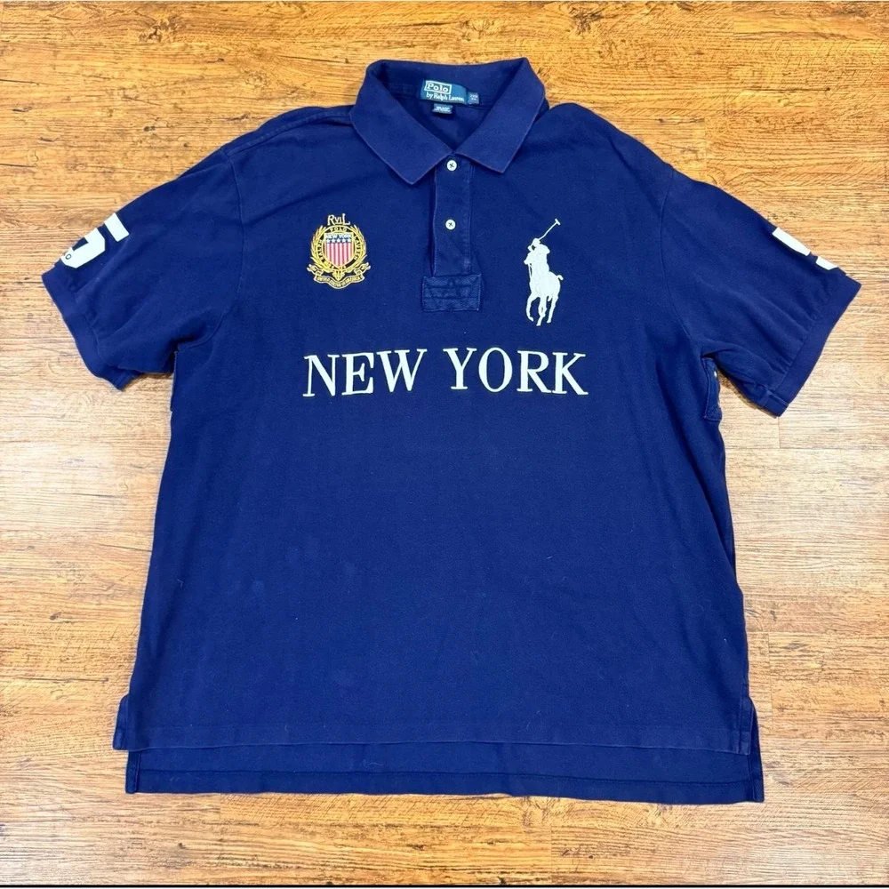 Vintage Polo Ralph Lauren Blue New York Big Pony Chief Keef Polo Shirt Men's 2XB